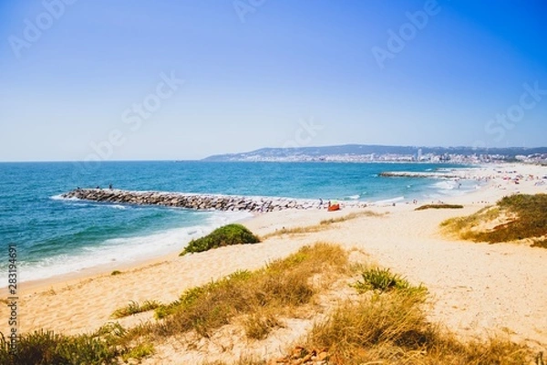 Obraz Figueira da foz beach Portugal. Summer day in Europe. Boho style coloured style photo.  Over processed.