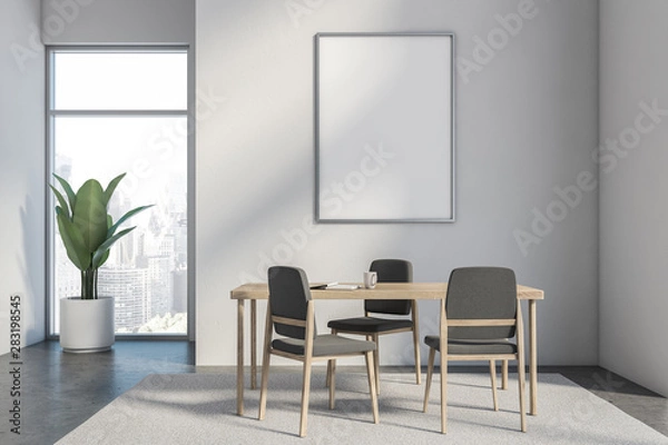 Obraz White dining room interior with mock up poster