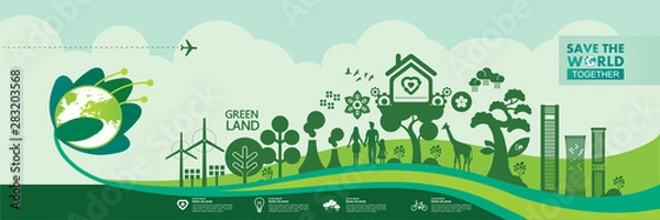 Obraz Save the world together green ecology vector illustration.