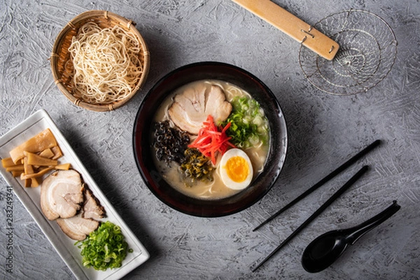 Obraz authentic japanese tonkotsu ramen noodle from top view