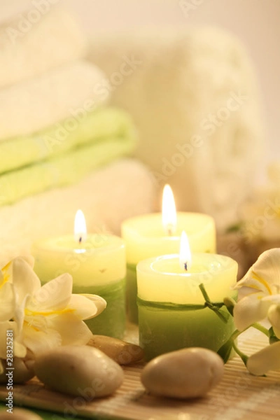 Fototapeta three candles in spa composition