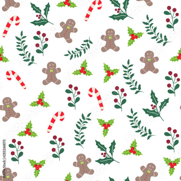 Fototapeta Vector christmas tree seamless pattern. Winter forest, pine trees and snowflakes Print for fabric, wrapping paper or wallpaper. Celebration new year pattern. Vector Christmas pattern. - Vector