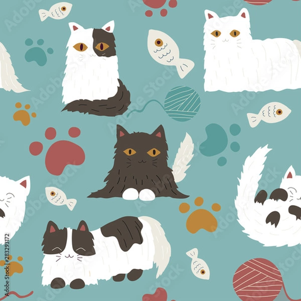 Obraz Cute hand drawn cat seamless pattern