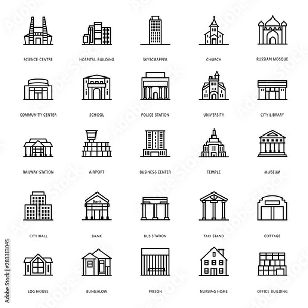 Obraz Ikony linii architektur budynku