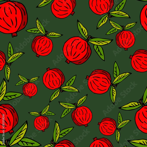 Obraz Red apples seamless pattern on dark background. Scandinavian style. Decorative abstraction.
