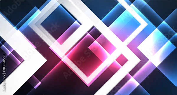 Fototapeta Neon glowing techno square rectangle lines, blue hi-tech futuristic abstract background