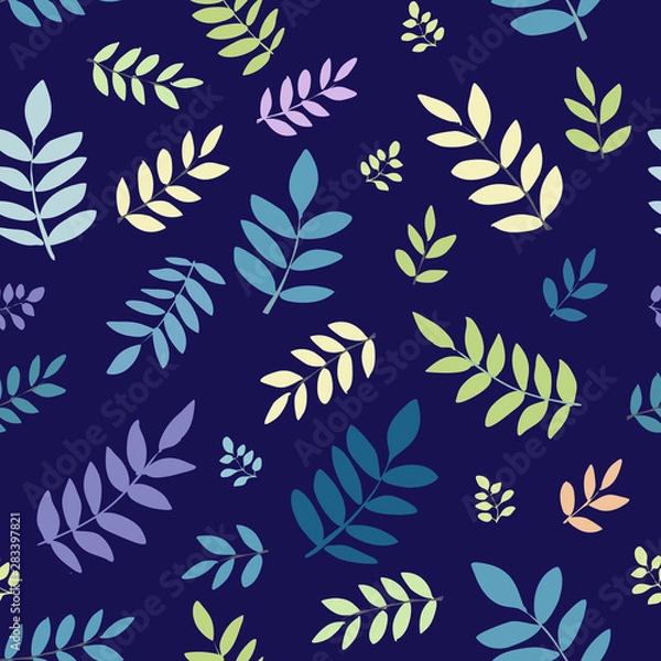Fototapeta Colorful leaves over dark blue background seamless vector illustration