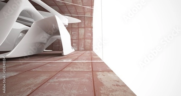 Fototapeta Empty smooth abstract room white interior of sheets rusted metal . Architectural background. 3D illustration and rendering