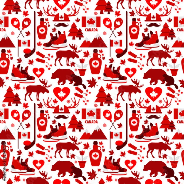 Fototapeta Canada sign and symbol, Info-graphic elements flat icons set in seamless pattern.