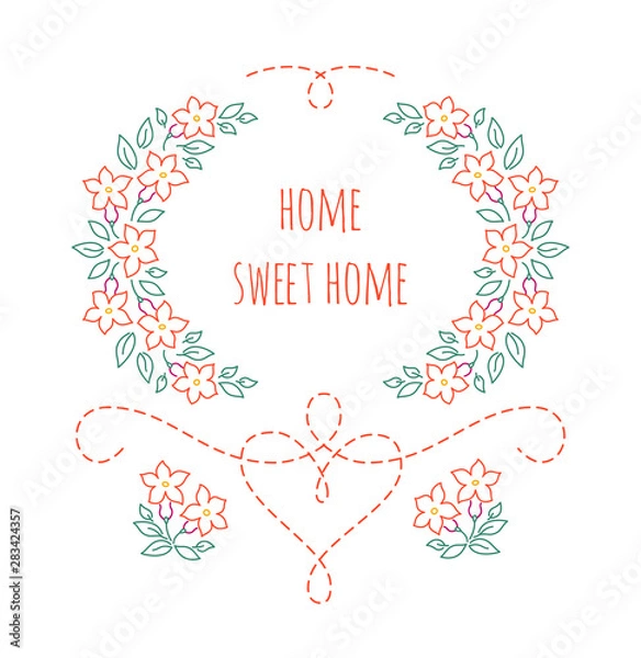 Obraz Dom, haft słodki dom - czerwony