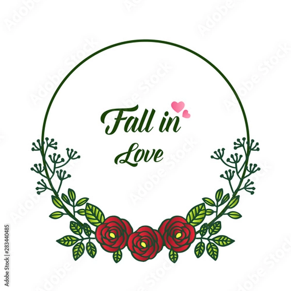 Fototapeta Decoration element fall in love, isolated on white backdrop, with rose flower frame. Vector