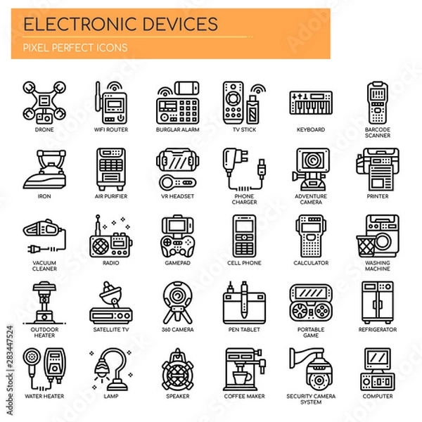 Fototapeta Electronic Devices , Thin Line and Pixel Perfect Icons