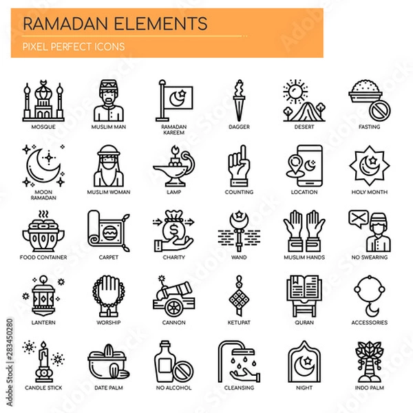 Fototapeta Ramadan Elements , Thin Line and Pixel Perfect Icons