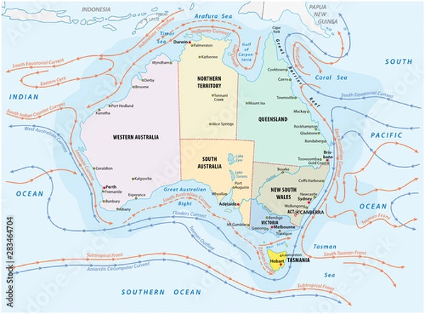 Fototapeta Map of the sea and coastal currents in the Australian region