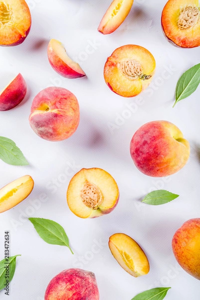Fototapeta Fresh organic peaches, simple pattern
