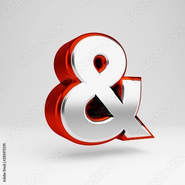 Fototapeta Metal 3d ampersand symbol. Metallic red and white font isolated on white background.