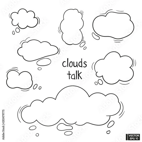 Fototapeta Cloud for talk. Speech bubble hand drawn set
