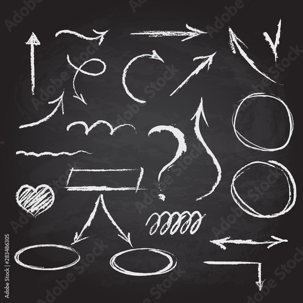 Fototapeta vector collection of arrows and hand-draw elements on chalckboard background