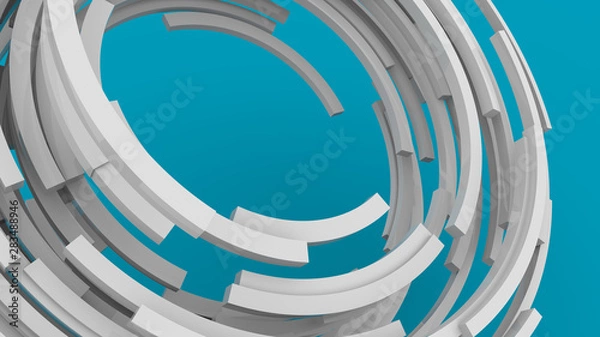 Obraz 3D rendering, white abstract round shape on blue background. Colorful backdrop.