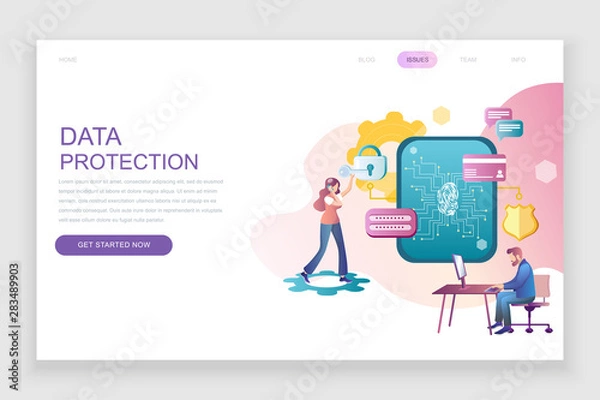 Fototapeta Modern flat web page design template concept of Data Protection decorated people character for website and mobile website development. Flat landing page template. Vector illustration.