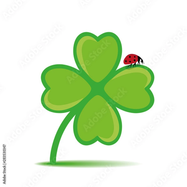 Fototapeta ladybug on cloverleaf on white background vector illustration EPS10