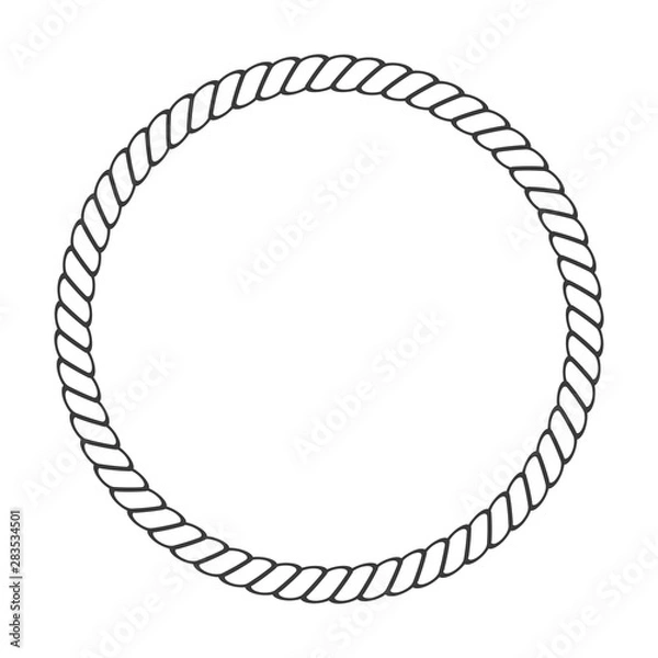 Fototapeta Round rope frame. Circle ropes, rounded border and decorative marine cable frame circles. Rounds cordage knot stamp or nautical twisted knots logo isolated vector icon