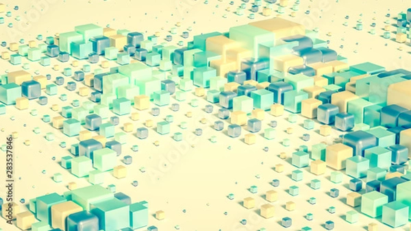 Fototapeta Techno high-tech background, geometry, cube, abstraction. 3d illustration, 3d rendering.