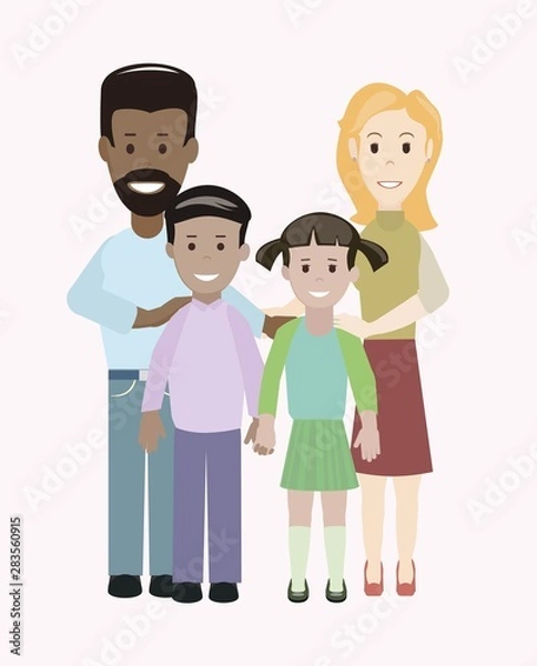 Obraz multiracial reusable mixed family, parents and children. flat design isolated on white. vector image