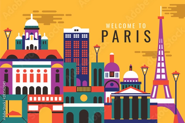 Fototapeta Vector illustration of city in paris, flat design concept