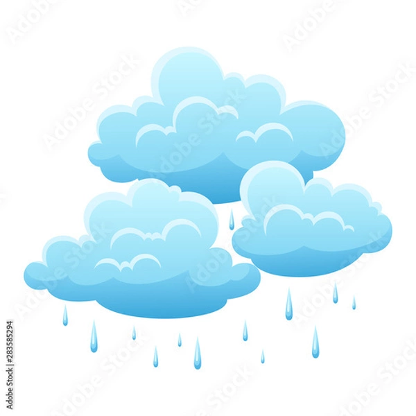 Fototapeta Blue clouds and raindrops on white background.