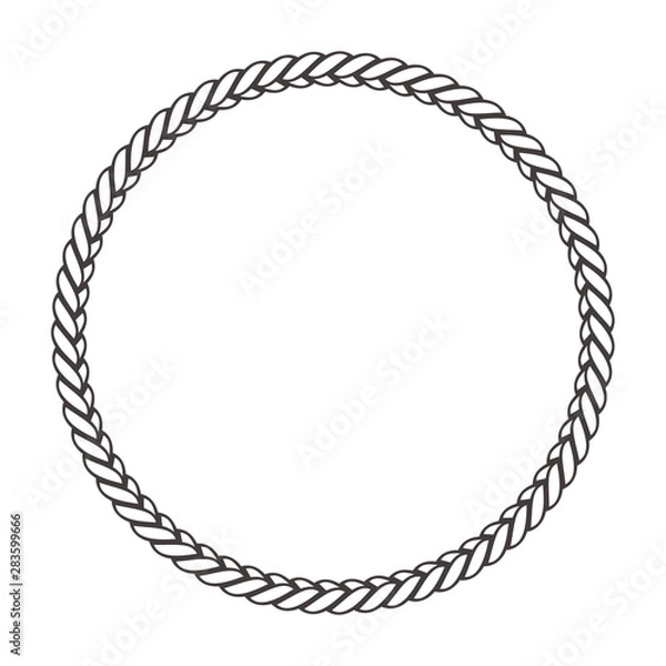Fototapeta Round rope frame. Circle ropes, rounded border and decorative marine cable frame circles. Rounds cordage knot stamp or nautical twisted knots logo isolated vector icon