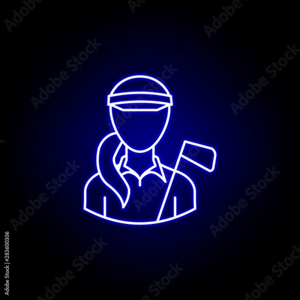 Fototapeta avatar golfer line icon in blue neon style. Signs and symbols can be used for web logo mobile app UI UX