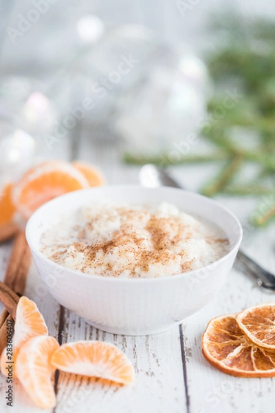Obraz Traditional rice pudding with ground cinnamon