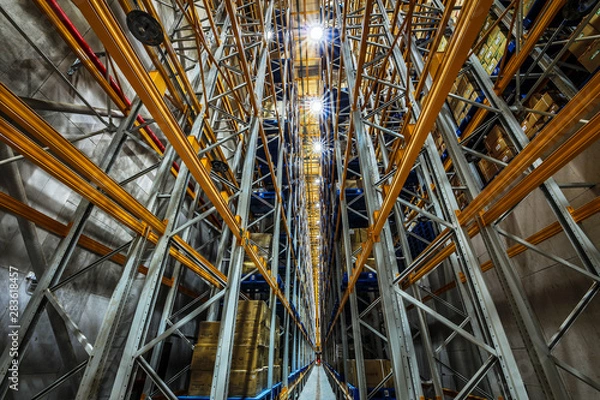 Fototapeta Modern automation of warehouse production in China.