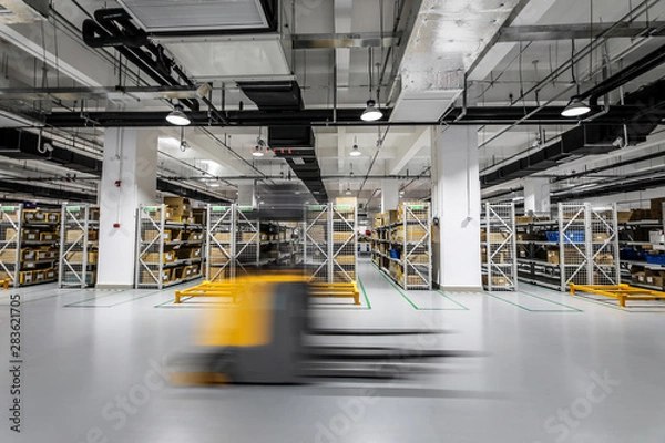 Fototapeta Modern automation of warehouse production in China.