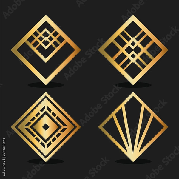 Fototapeta black background art deco frames