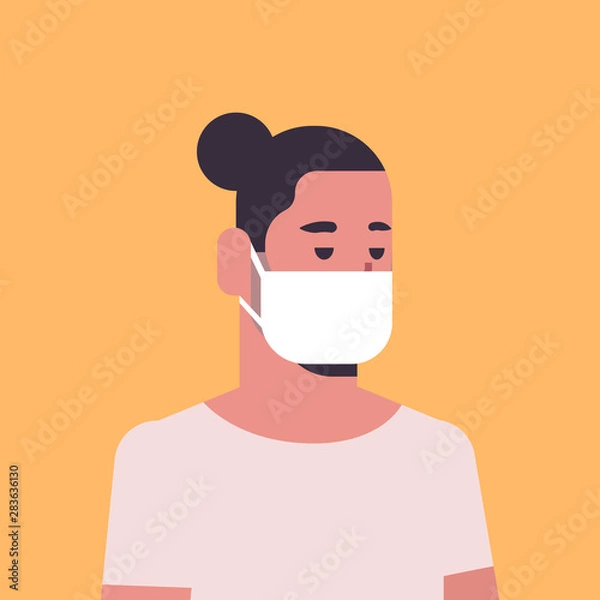 Fototapeta man wearing face mask environmental industrial smog dust toxic air pollution and virus protection concept male cartoon character portrait flat