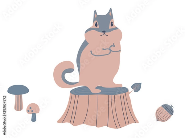 Obraz 切り株の上のリス1