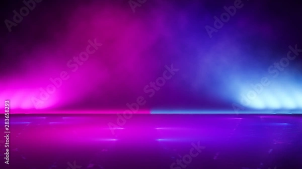 Obraz Puste fioletowe światło neonowe z dymem, abstrakcyjne tło, koncepcja ultrafioletu, renderowanie 3d