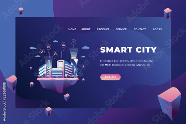 Obraz Smart City - Web Page Header Landing Page Template Illustration