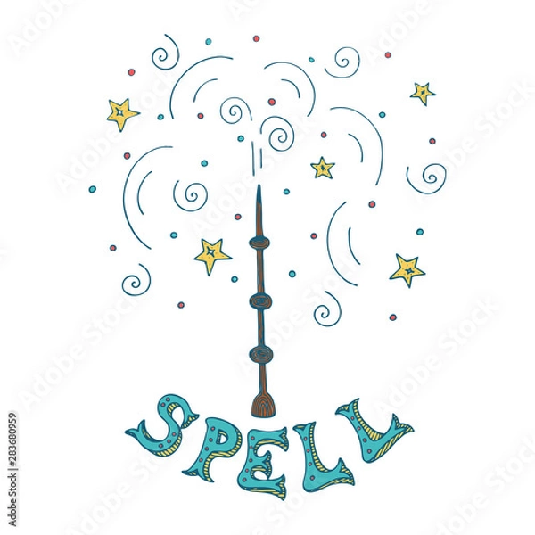 Fototapeta Isolated wand with lettering in doodle style.