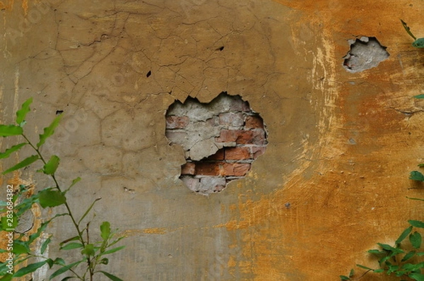 Obraz Old brick wall with peeled plaster