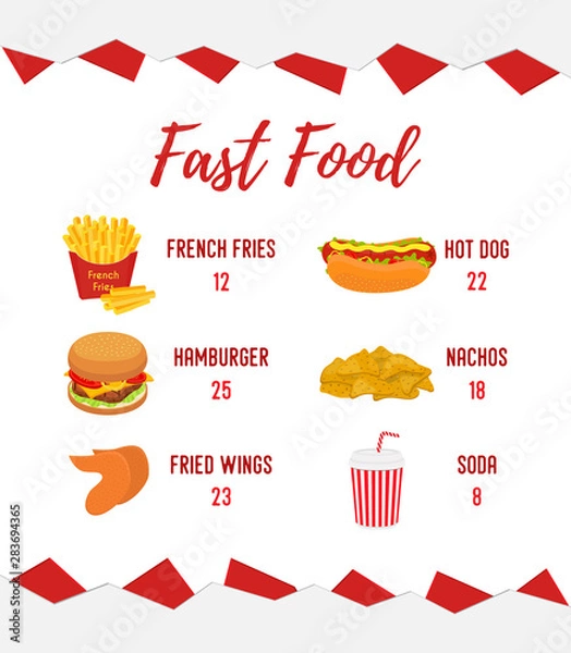 Obraz Vector fastfood menu template. Takeaway restaurant