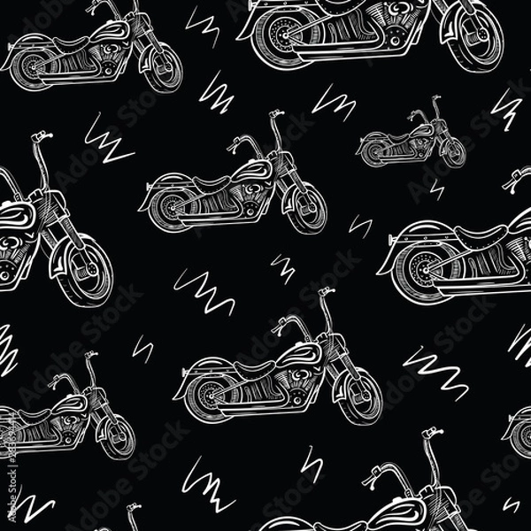 Obraz Biker motorcycles on black seamless