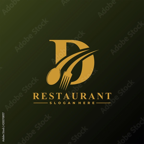 Fototapeta Initial Letter D Logo with Spoon And Fork for Restaurant logo Template. Editable file EPS10.