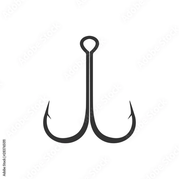 Obraz Black double hook isolated on white background. Fishing icon, logo, template. Vector Illustration