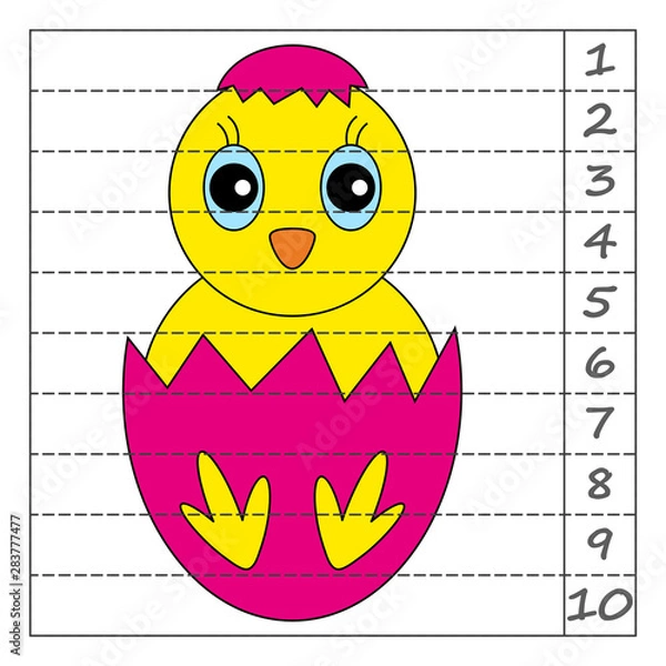 Fototapeta Worksheet. Game for kids, children. Math Puzzles. Cut and complete. Learning mathematics. 