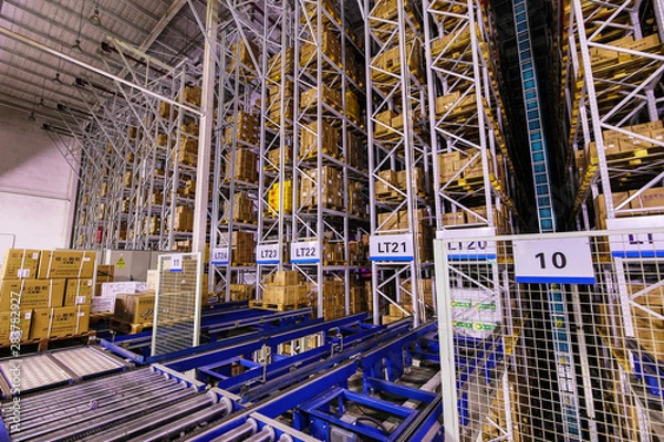 Fototapeta Modern automation of warehouse production in China.