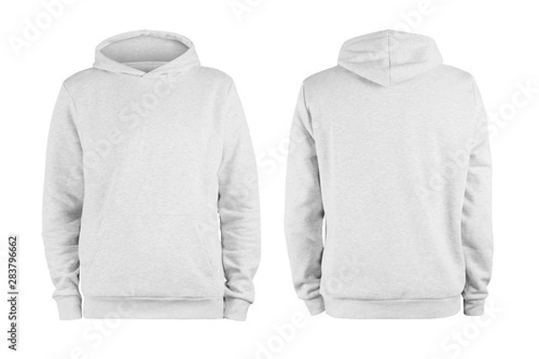 Fototapeta Men's white blank hoodie template,from two sides, natural shape on invisible mannequin, for your design mockup for print, isolated on white background