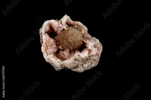 Fototapeta Macro mineral stone Pink Amethyst on a black background